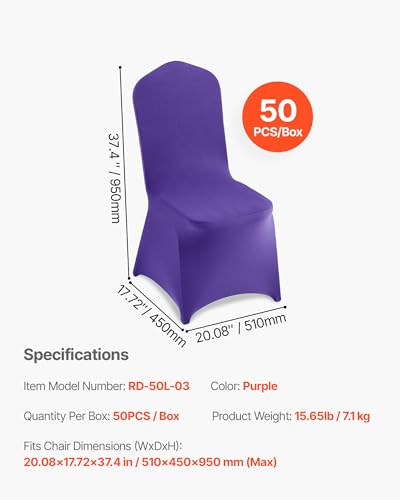 Stretch Polyester Spandex Chair Covers for Wedding & Dining - 50PCS (Purple)