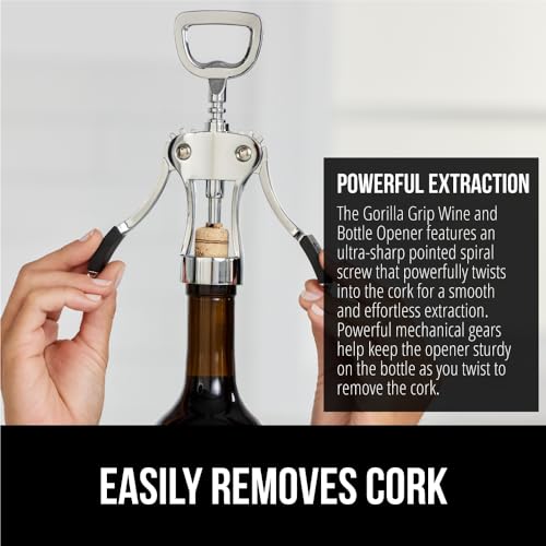 Gorilla Grip Black BPA-Free Wine Opener with Corkscrew & Bottle Opener - Multifunctional, Ergonomic