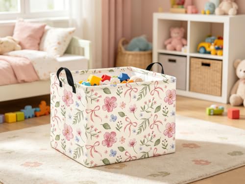 Rectangular Decorative Storage Basket with Bowknot for Kids Toy Organizer