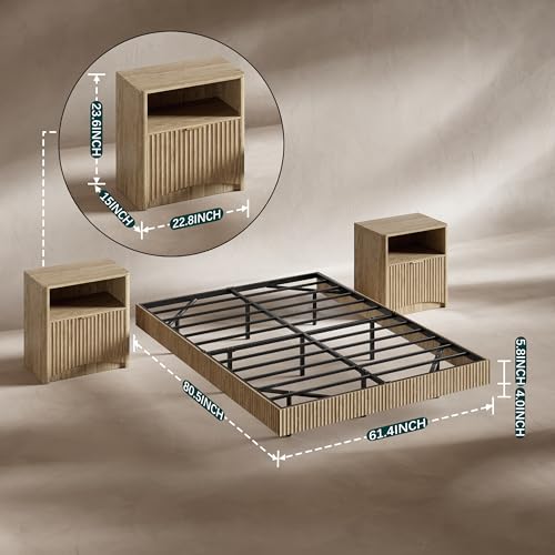 3-Piece Queen Floating Bed Frame Set with LED Lights & Matching Nightstands