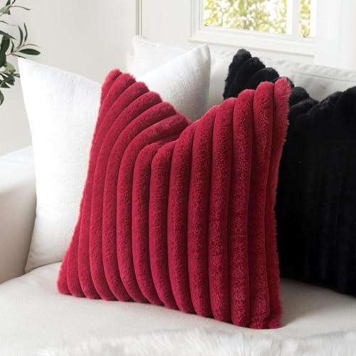 MIULEE Burgundy 18x18in Faux Fur Throw Pillow Covers Set of 6 – Hidden Zipper