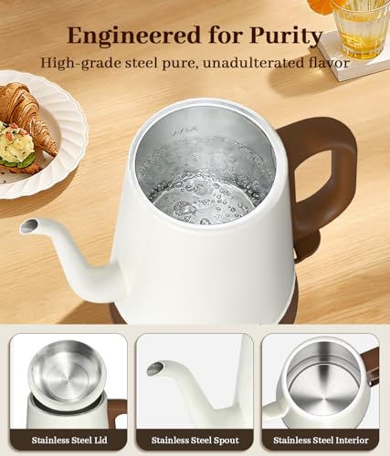 1L Gooseneck Electric Kettle, Stainless Steel Pour-Over Coffee Tea Pot