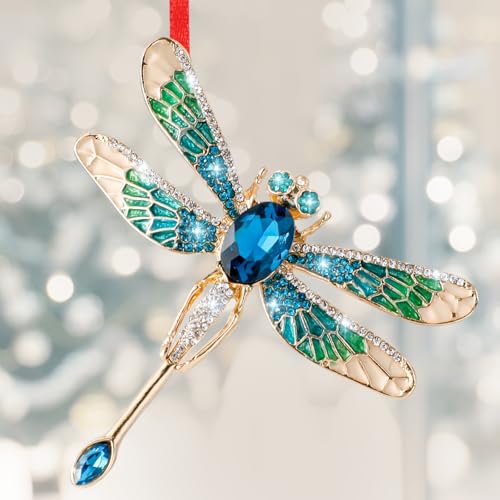 Blue Dragonfly Christmas Ornament - Metal 2.6in Handcrafted Decoration, WALENGIF