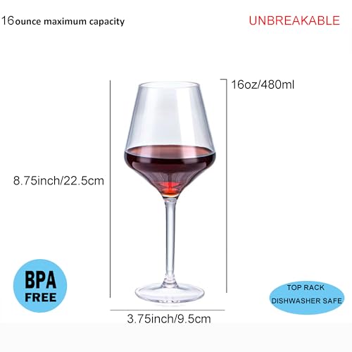 16-Ounce Acrylic Stemless Wine Glasses - Shatter-Resistant Set of 6