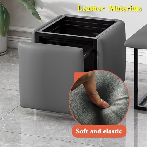 5-in-1 Nesting Cube Ottoman Stool with Swivel Casters, Faux Leather Seating