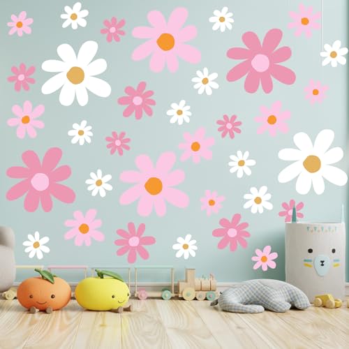 12-Sheet Daisy Wall Decals, Peel and Stick Floral Vinyl Flower Stickers