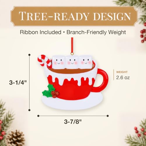 MAXORA Hot Cocoa Family of 3 Christmas Ornament 2026 - Personalized Marshmallow Mug