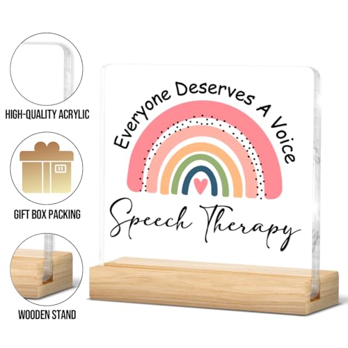 FTRBXT F-Speech Therapy Acrylic Desk Sign for Office Decor – Includes Wooden Stand
