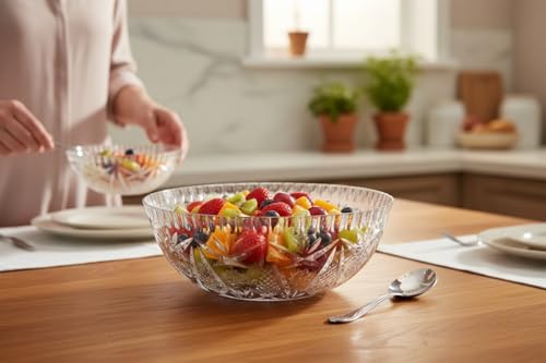 Crystal Clear Plastic Punch Bowl Set - 11.35-Inch Large Serving Bowls for Parties