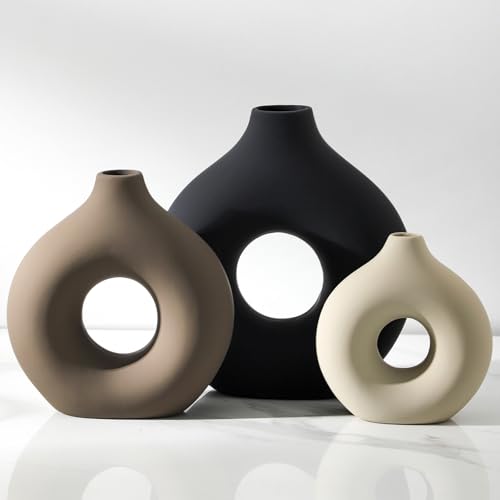 Ceramic Donut Vase Set of 3 - Modern Aesthetic Table Centerpiece Decor
