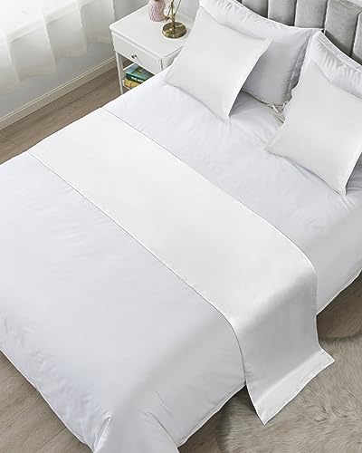 White Bed Runner for Queen Size Bed - Modern Decorative Bed Scarf (83x20 Inch)