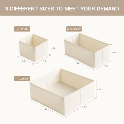 10-Pack Foldable Drawer Organizer Bins for Clothes, Socks, and Nursery Storage (Beige)