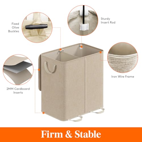 136L Double Laundry Hamper with Lid and Removable Bags - Collapsible Divider