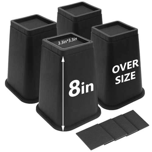 Heavy Duty 8-Inch Bed Risers - 4 Pack Durable Furniture Lifts (Black)