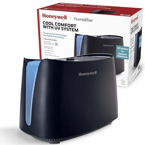 Cool Moisture Humidifier for Bedroom - 1.1 Gallon Quiet Room Humidifier with UV Technology and Easy-Fill Tank, Black