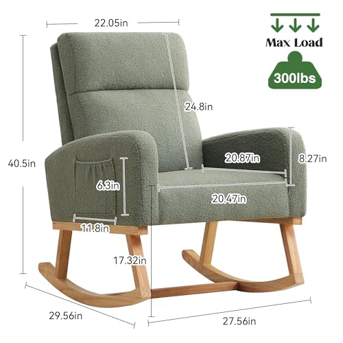Bouclé Nursery Rocking Chair with Side Pocket, Modern Upholstered Glider