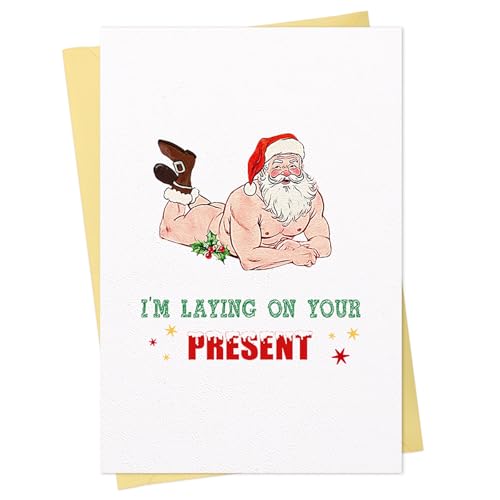 Funny Christmas Card for Wife Girlfriend - Santa Naughty Humor 5.5x8" with Envelope - Santa Claus Variant