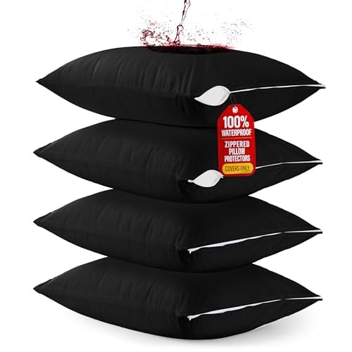 Utopia Bedding 4 Pack Waterproof Pillow Protectors with Zipper King Size (Black), Bed Bug and Dust Mite Proof Pillow case Covers, Moisture Wicking Pillow Encasements 20 x 38 Inches