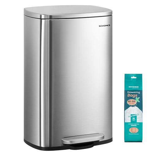 13 Gallon Stainless Steel Trash Can with Step-On Pedal and Soft Close Lid