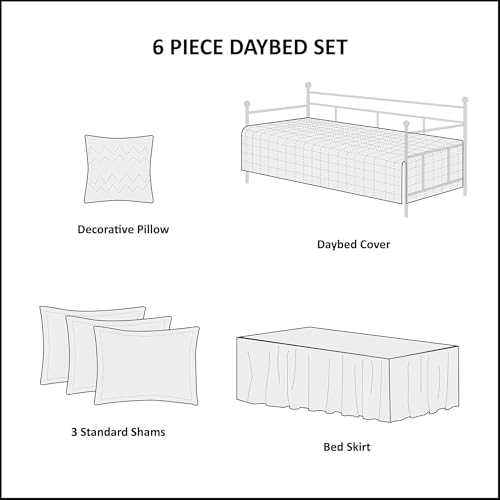 6-Piece Coastal Quilted Daybed Cover Set with Scalloped Edge - Cream, Twin
