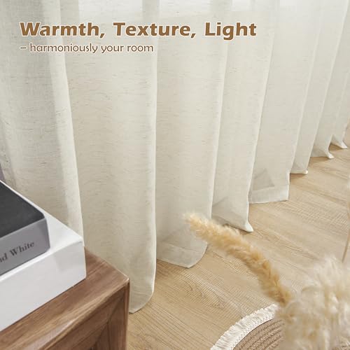 Natural Linen Sheer Curtains 52x84" - 2 Panels for Living Room & Bedroom