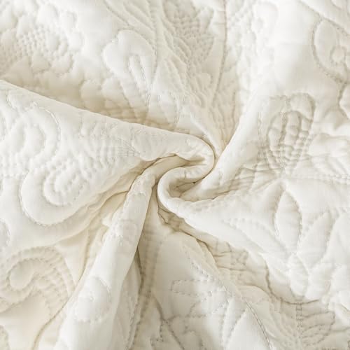 HoneiLife Oversized Queen Quilt Set - 3-Piece Lightweight Bedspread (Beige)