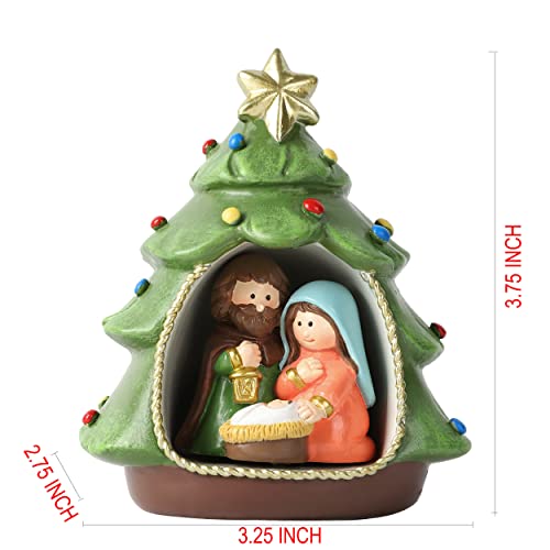 Resin Christmas Tree Nativity Scene Figurine - Holy Family Tabletop Decor