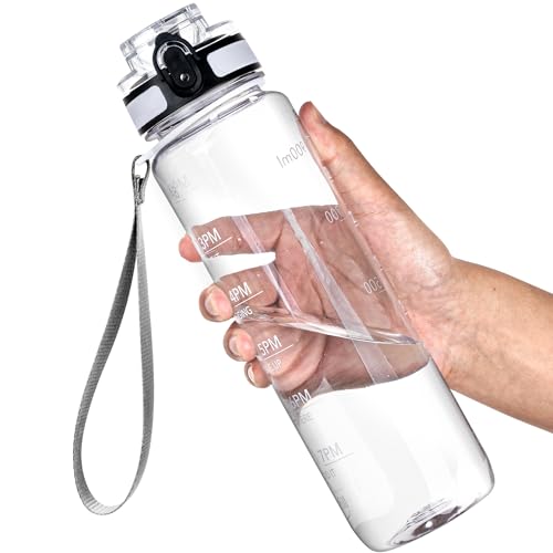 32oz Motivational Sports Water Bottle with Time Marker Leakproof BPA-Free
