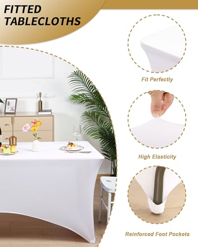 6ft White Fitted Spandex Table Cover - 2 Pack Stretch Tablecloths