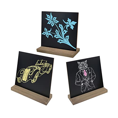 Mini Tabletop Chalkboard Signs with Vintage Wood Stands, Set of 3