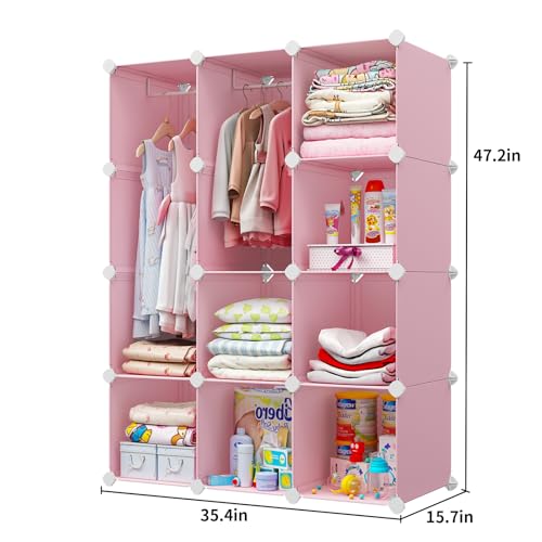 12-Cube Portable Kids Wardrobe, Modular Baby Closet Organizer (Pink)