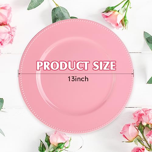 Gerrii Pink Beaded Charger Plates 13-inch Set of 12 for Table Decor