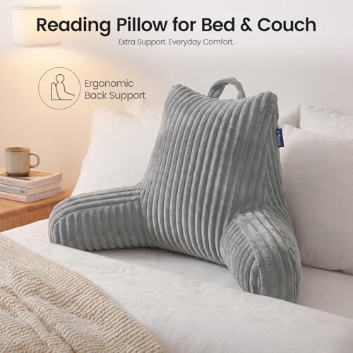 Adjustable Reading Pillow with Memory Foam Support - Plush Grey