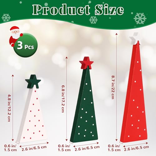 KINYFY 3-Pc Wooden Christmas Trees – Mini Tiered Tabletop Decor, Double-Sided Centerpieces (Xmas Tree) Set