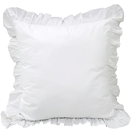 Set of 2 Ruffled Euro Shams 26x26 Inch, 100% Cotton Pillow Covers