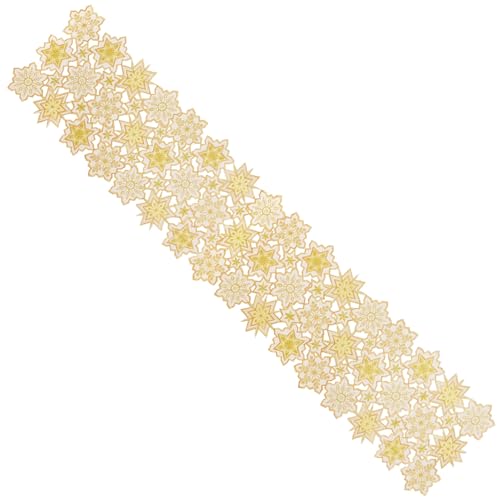 Grelucgo Gold Snowflake Embroidered Table Runner 14x84 Inches for Christmas & Winter