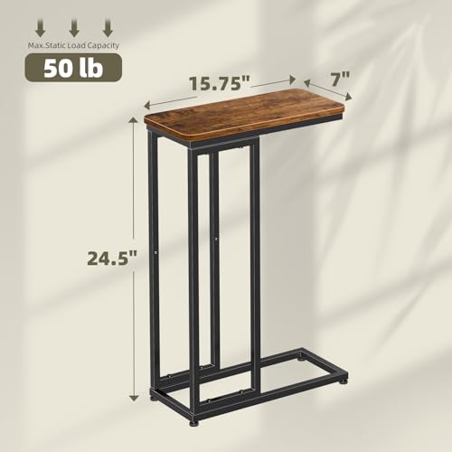 C-Shaped Side Table Set of 2, Slim Sofa Couch Table for Small Spaces