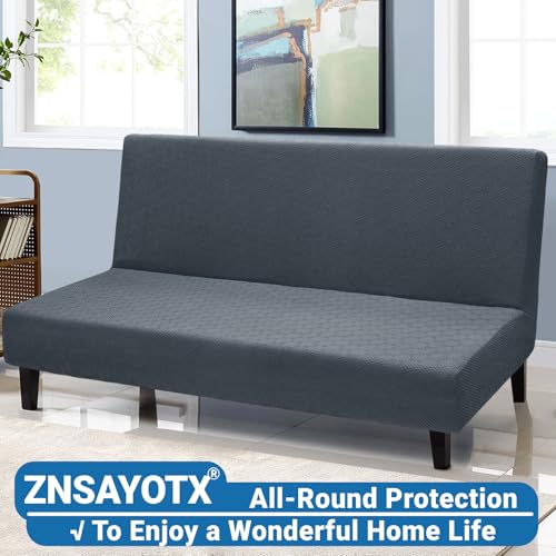 Stretch Fit Futon Cover 67"-82" Armless Sofa Slipcover - Dark Grey