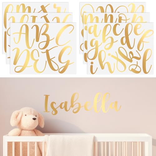 Gold Script Letter Wall Decals - Peel and Stick Alphabet Set for Decor