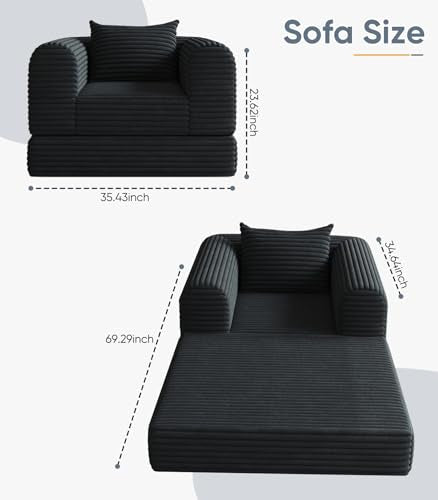 2-in-1 Convertible Memory Foam Floor Sofa and Lounger Chair