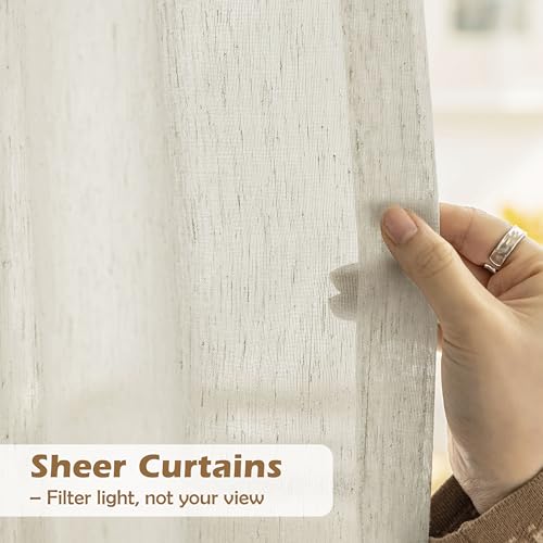 Natural Linen Sheer Curtains 52x84" - 2 Panels for Living Room & Bedroom