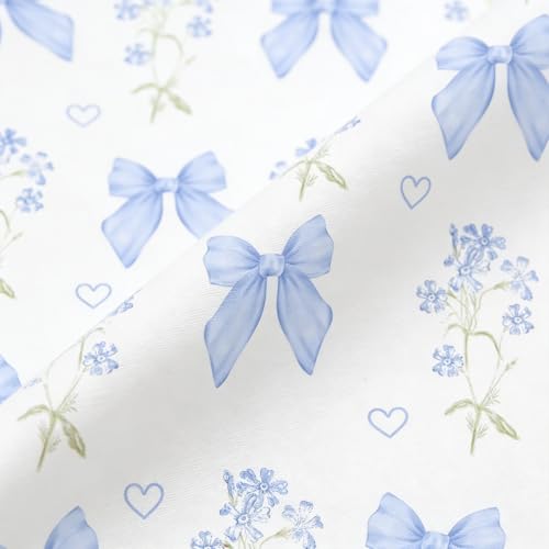 Full Size Cotton Duvet Cover Set - Blue Floral Bowknot Bedding