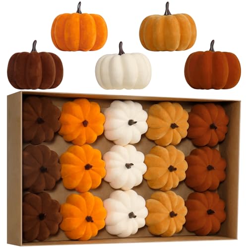 15PCS Artificial Velvet Pumpkins 2.75-Inch Fall Harvest Home Decor