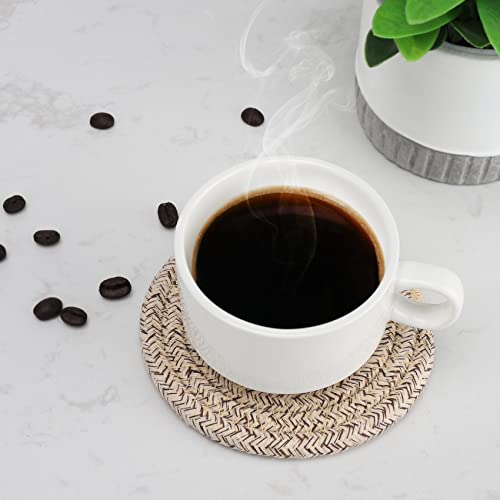 8-Piece Woven Cotton Drink Coaster Set with Holder, 4.3-Inch Absorbent Coasters