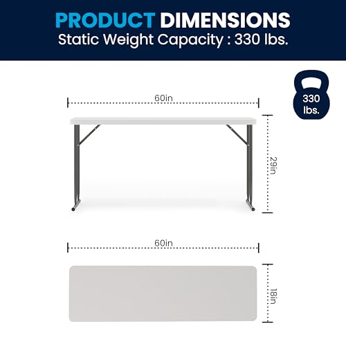 5ft Rectangular Plastic Folding Training Table, Granite White