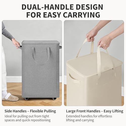 Goodpick 75L Rolling Laundry Hamper with Lid & Removable Bag, Grey