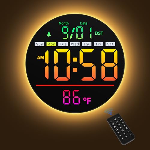 8-Inch LED Digital Wall Clock with Remote, RGB Color Display and Timer