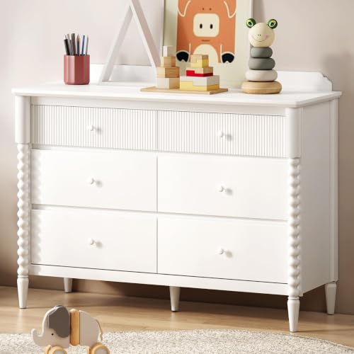 6-Drawer Nursery Dresser, White Kids Bedroom Storage Organizer with Anti-Tip