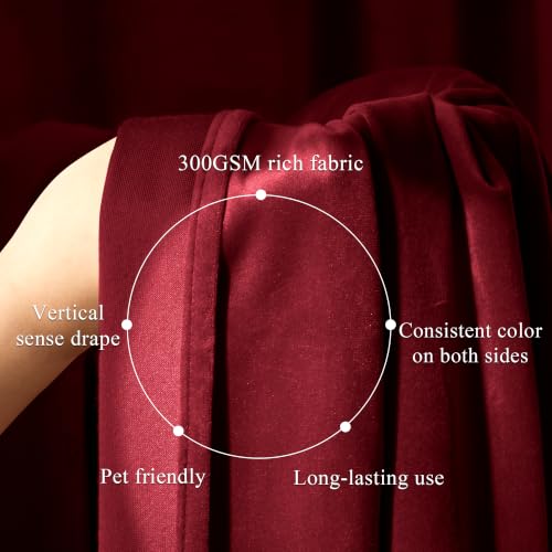 StangH Autumn Series Red Velvet Curtains 105"L x 52"W, 2 Panels for Living Room