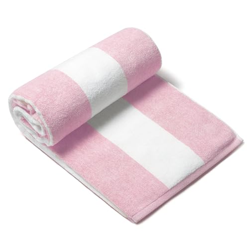 Oversized Cotton Beach Towel - 40x70 Inch Thick Striped Cabana Pool Towel